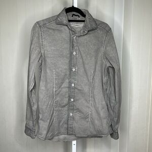 Ploumanac’h Men Button Up Shirt Slim Fit Elbow Patch Grey Color Size 38 / 15